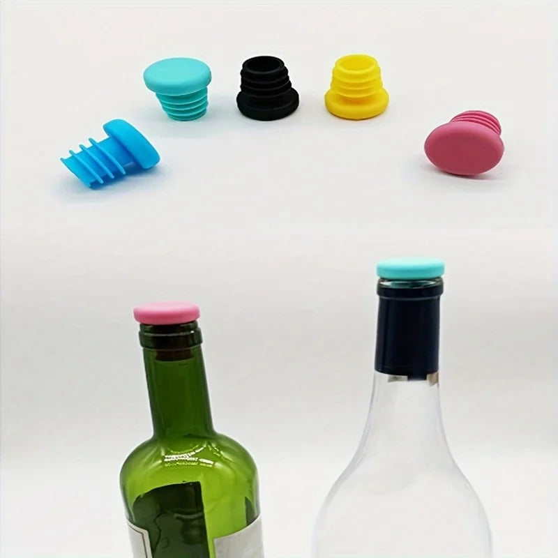 Silicone Wine Bottle Stopper Set - Reusable Threaded Seals in Multiple Colors (5 Pieces)