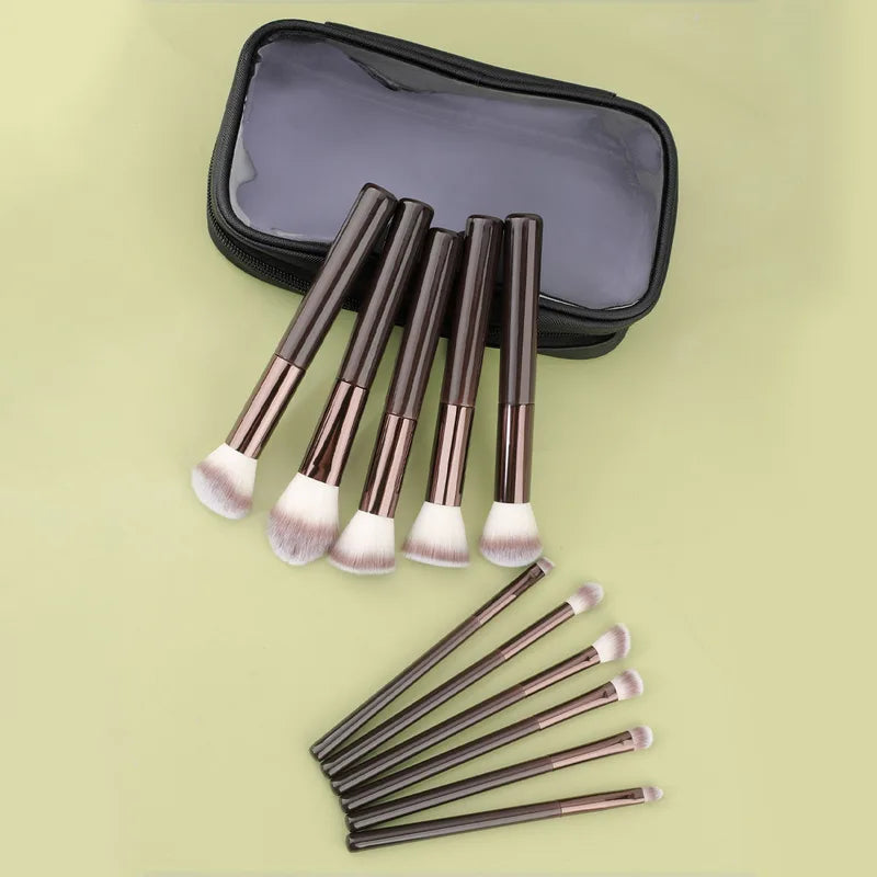 12 Pieces Makeup Brush Set with Portable Bag - Travel Friendly, Round Head, Powder Application