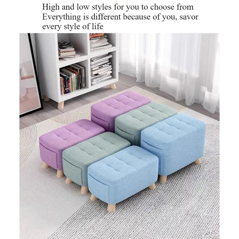 Wooden Fabric Stool for Home Shoe Changing, Footstool, Living Room Seat