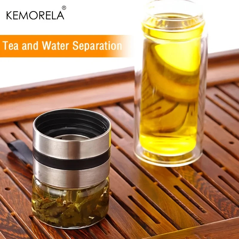 Leakproof Double-Wall Insulated Glass Tea Bottle with Water Separation 350ml-500ml Reusable Travel