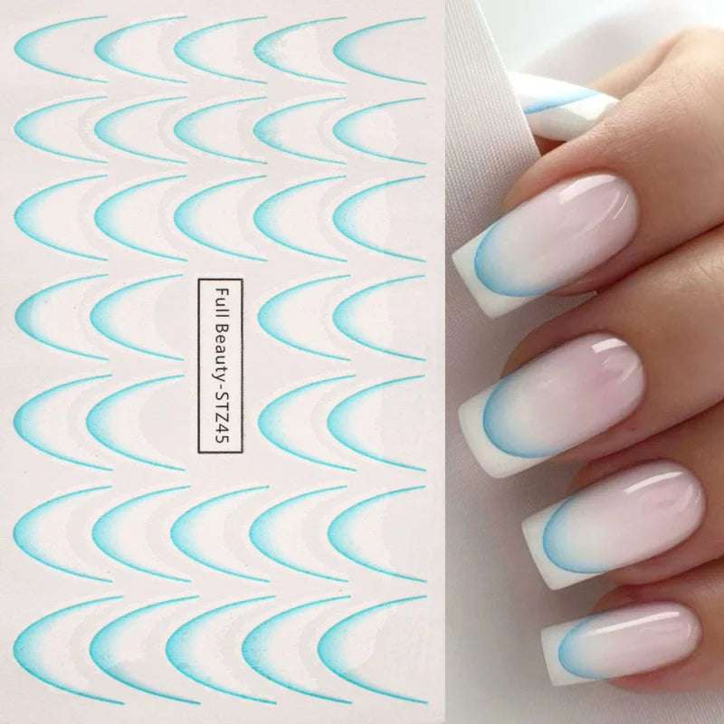 8PCS Gradient French Nail Art Stickers Water Transfer Decals for DIY Manicure