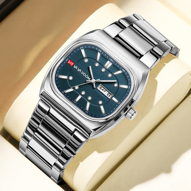 Men's Square 40mm Quartz Dive Watch - Stainless Steel Analog Watch for Men