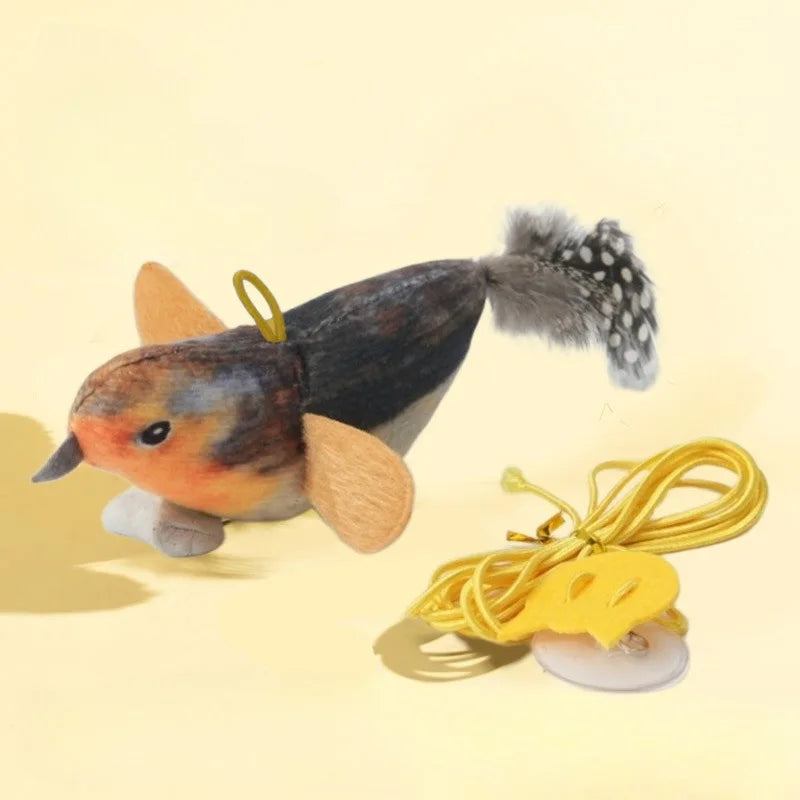 Indoor Interactive Cat Bird Toy with Sound Teaser Wall Hanging Plush Plaything