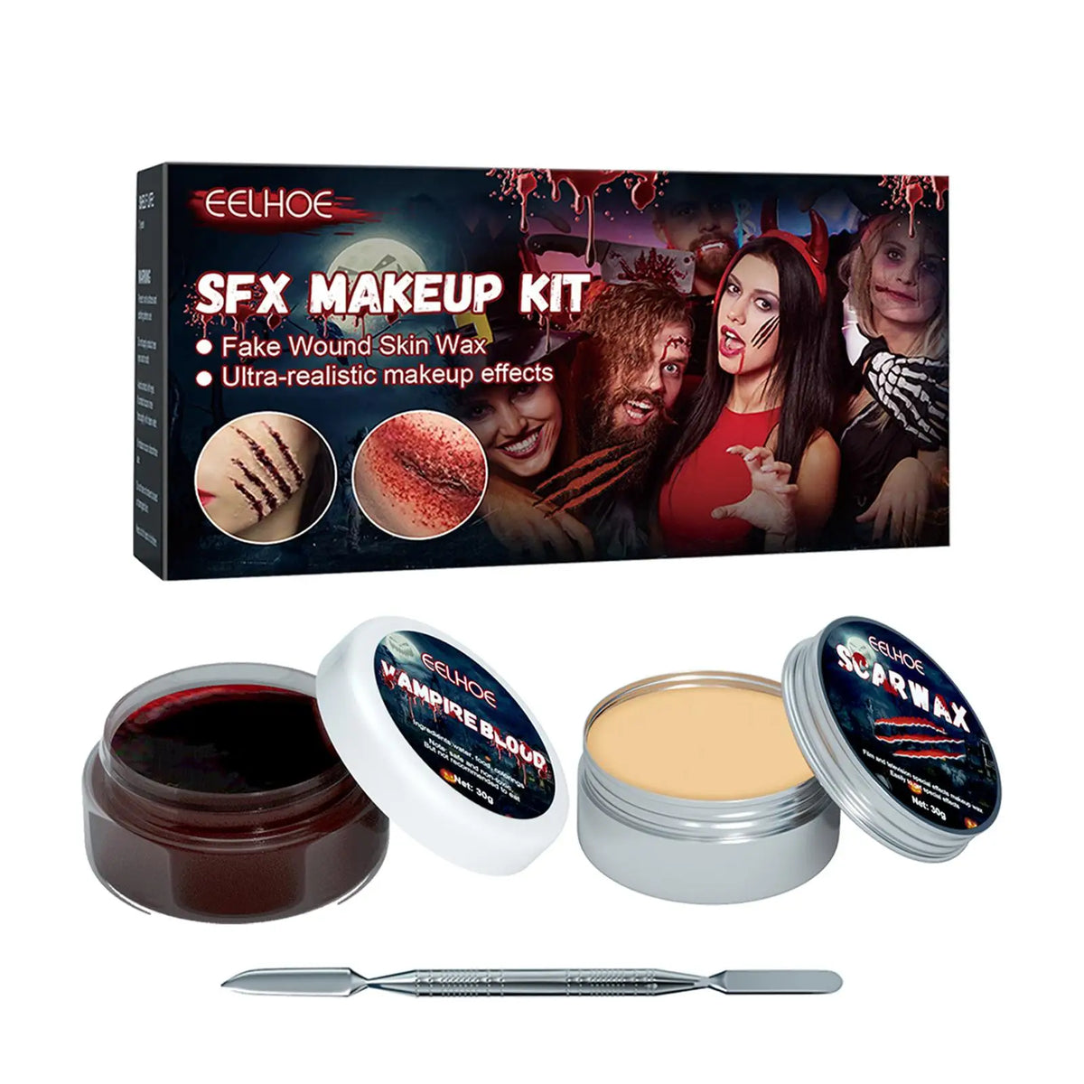 Halloween Special Effects Makeup Kit with Scar Wax and Fake Blood