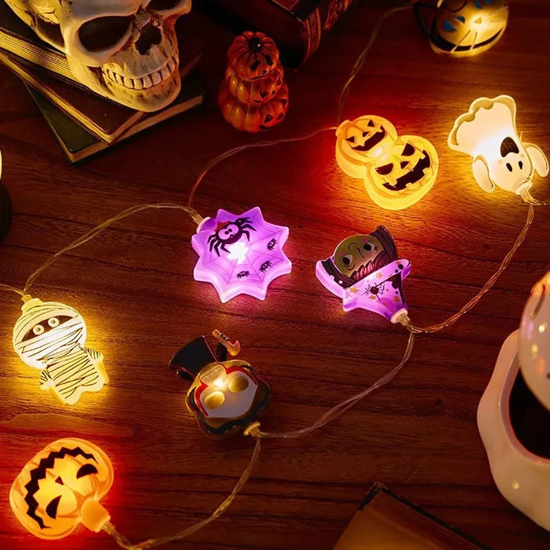 Halloween LED String Lights Pumpkin Ghost Spider Web Outdoor Lantern Decorations