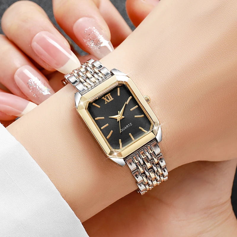 Women Quartz Wristwatch with Rectangular Roma Dial Fashion Watch for Ladies and Girls