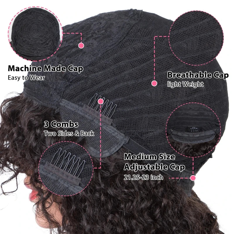 Curly Pixie Bob Wig for Black Women - Human Hair with Bangs & Ombre Colors