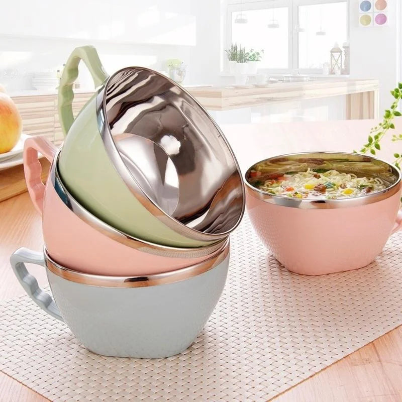 Stainless Steel Noodle Bowl with Handle - Food-Grade Mixing Bowl for Kitchen, Multiple Colors