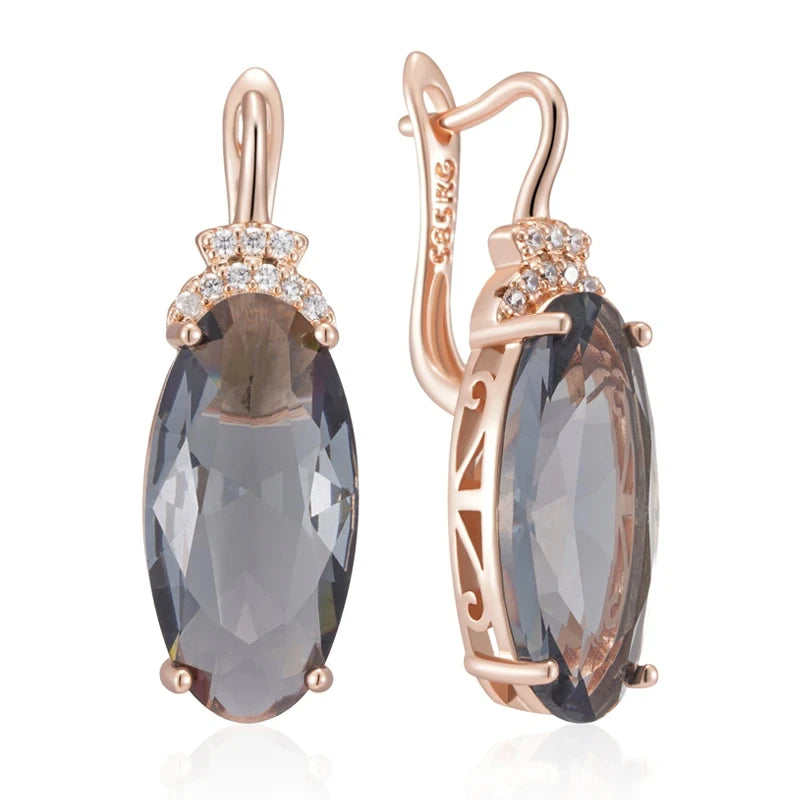 Elegant Drop Earrings for Women 30x10mm Zircon Jewelry with Rose Gold Finish