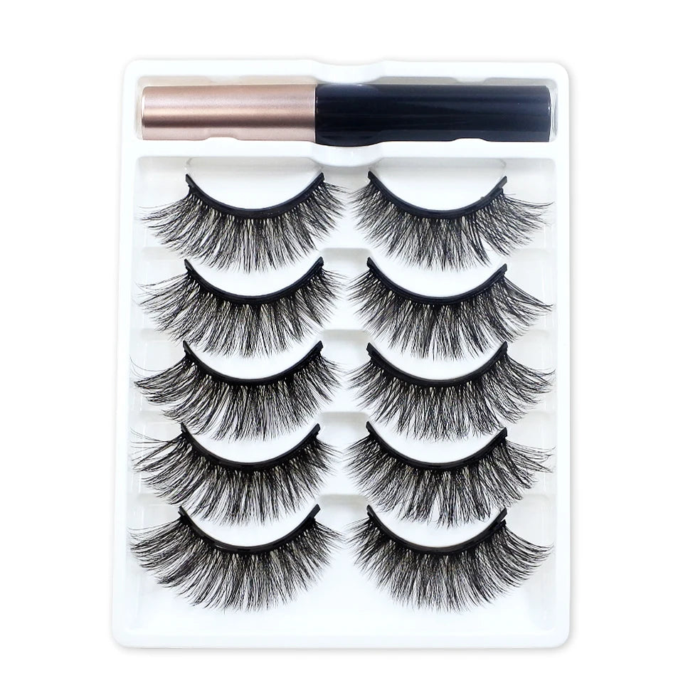Magnetic Eyelashes with Eyeliner Kit - Reusable Natural Look, 5 Pairs