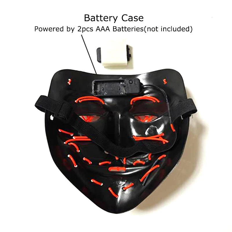 Wireless Neon LED Mask for Halloween Parties - Light Up, Glowing, Purge Mask