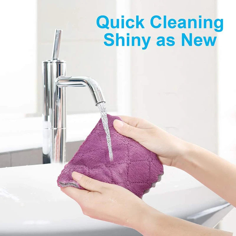 Double-Layer Microfiber Cleaning Cloths Set - Absorbent Dish Towels for Kitchen