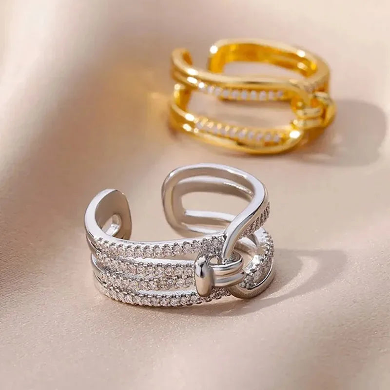 Luxury Double Layers Zircon Rings for Women Gold and Silver Plated Jewelry