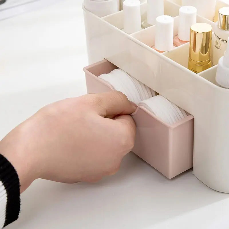 Acrylic Makeup Organizer with Drawers - Cosmetic Storage Box for Lipstick, Brushes, Cotton Swabs
