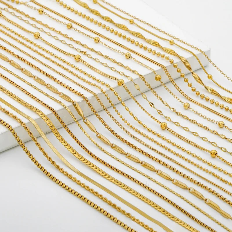 Stainless Steel Bead Chain Necklace for Women DIY Jewelry Making - Gold Plated