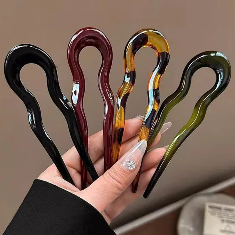 U-Shaped Hair Fork Hairpin Geometric Tortoiseshell Hair Accessories for Women and Girls