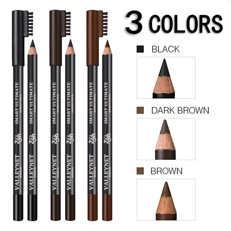 Wooden Eyebrow Pencils with Brush - Waterproof, Long-Lasting, Matte Finish, Multiple Colors