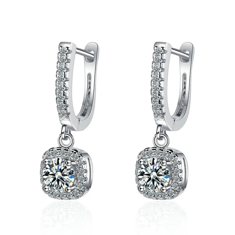 2CT Moissanite Hoop Earrings for Women Sterling Silver Dainty Dangle Jewelry