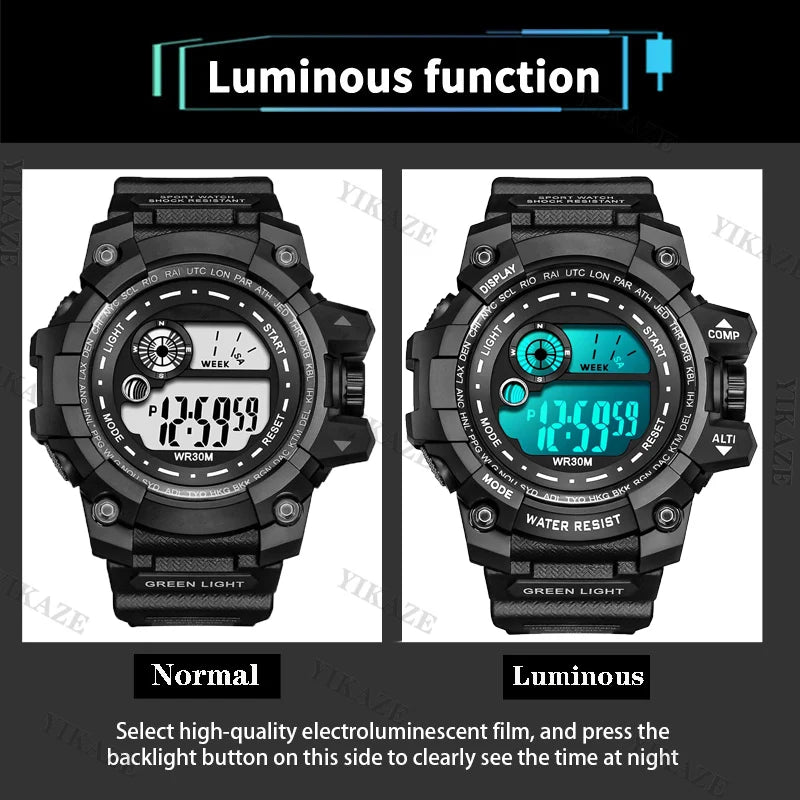 Digital Sports Watch for Men and Kids Waterproof Alarm Clock with Luminous Display