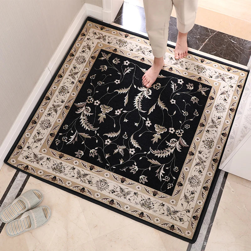Cotton Area Rug for Living Room and Bedroom - Square Doormat with Tessel Edge Design