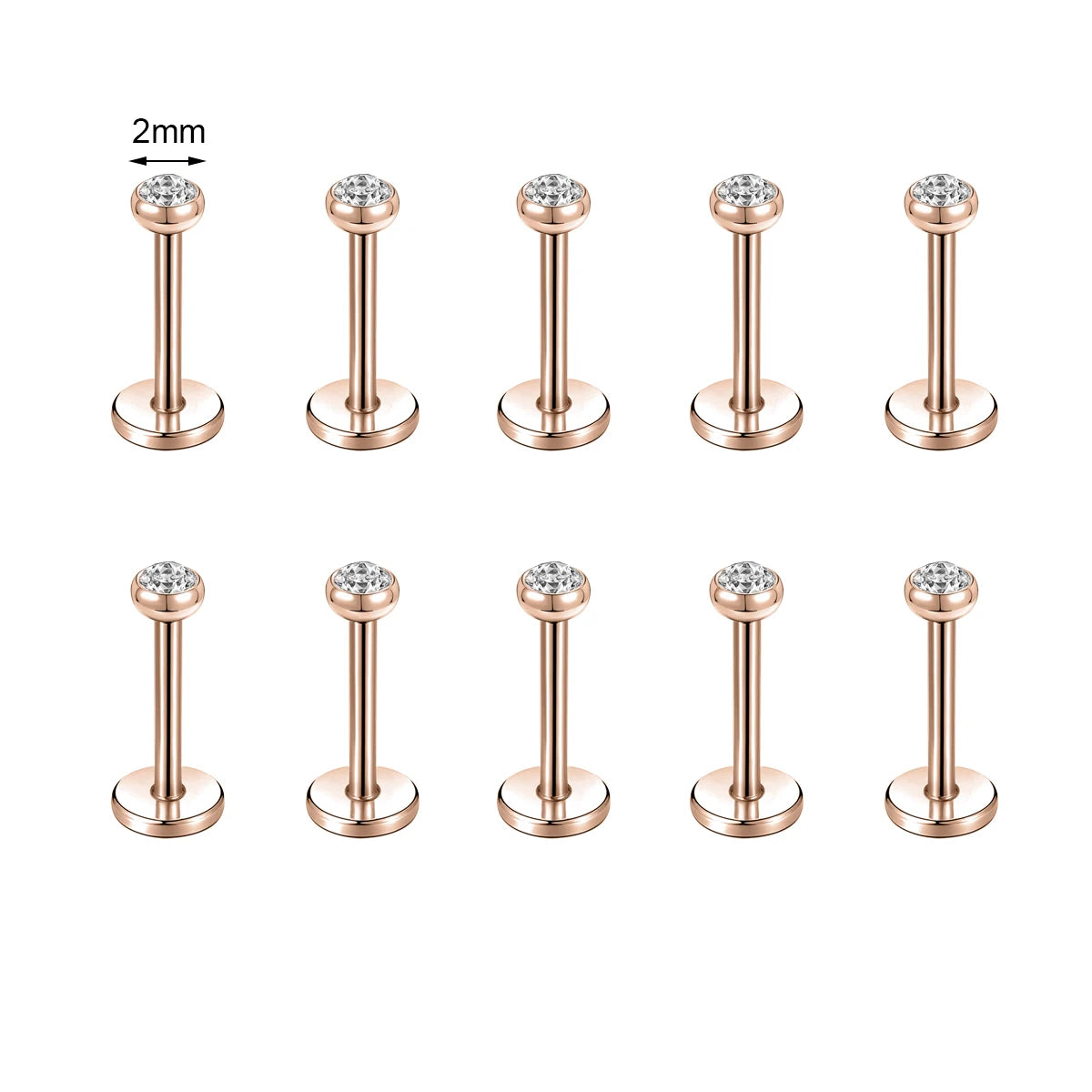 10 Pcs Stainless Steel Lip Piercing Set with CZ Crystals, 6/8/10MM - Men & Women