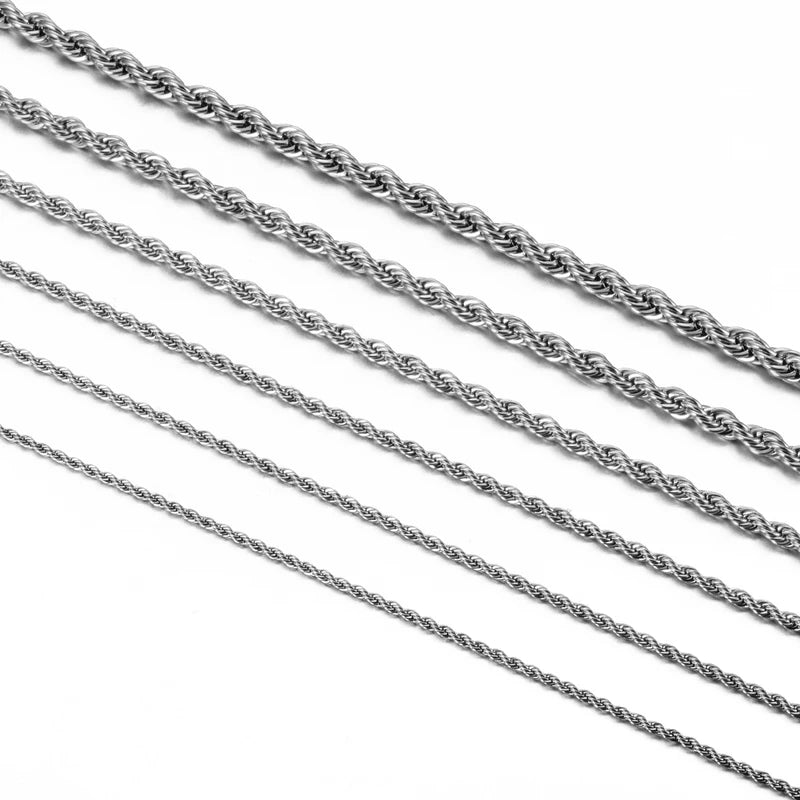 Stainless Steel Rope Chain Necklace & Bracelet - Men & Women, Multiple Lengths & Widths