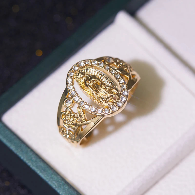 Religious Virgin Mary Ring for Women Cubic Zirconia Daily Wear Jewelry