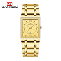 Men's Business Dress Watch Luxury Rectangular Black Gold Stainless Steel Waterproof Quartz