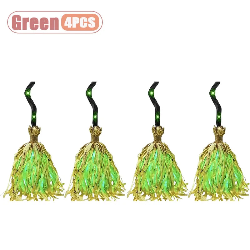 Halloween Animated Witch Broom with Sound & Green Lights - Indoor Decoration Set