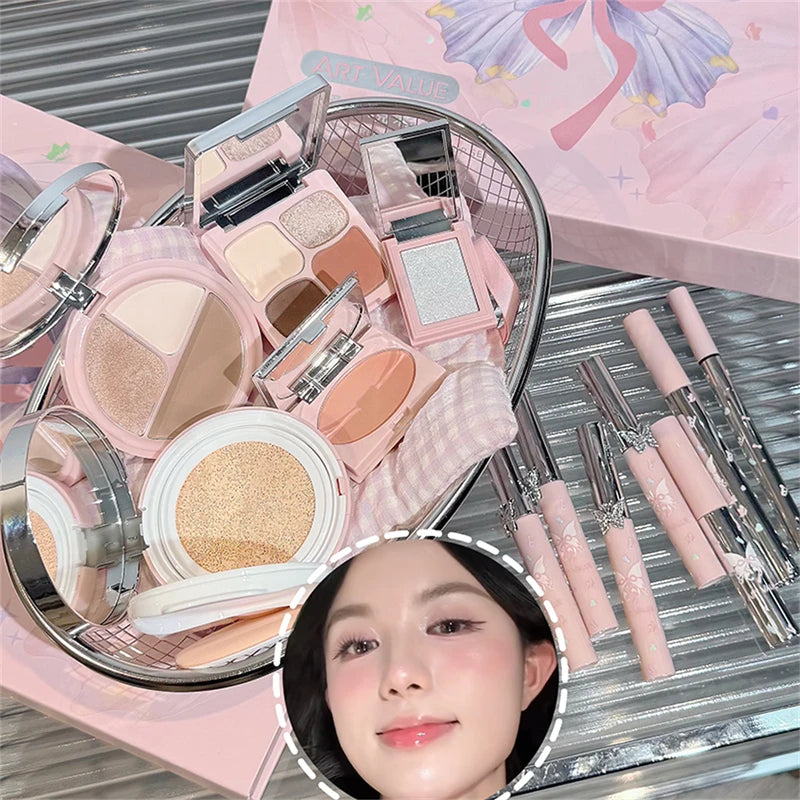 Full Face Makeup Kit with Eyeshadow Blush Highlighter Lip Contour & Necklace