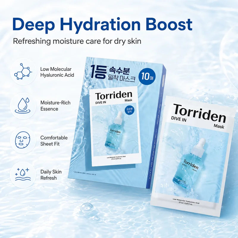 Deep Hydrating Hyaluronic Acid Facial Sheet Masks - 10 Pack for Skin Care