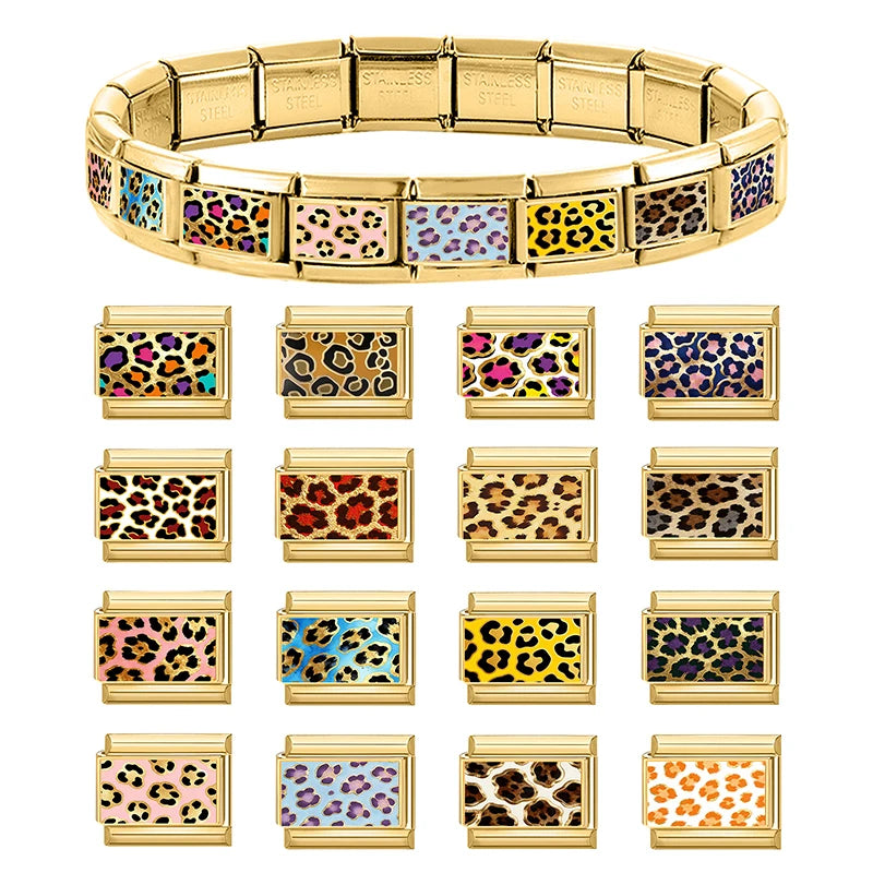 Y2K Style Colorful Leopard Stainless Steel Charm Link Bracelets for Women Men DIY Jewelry Making Gifts
