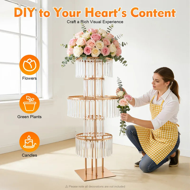 Gold 5-Tier Acrylic Wedding Flower Stand 110cm Floor Centerpiece for Events