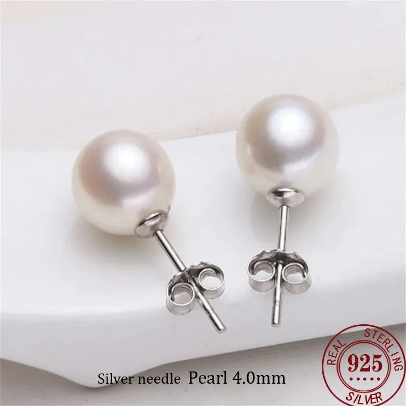 Sterling Silver Pearl Earrings 4-14mm Stud Jewelry for Women Gift