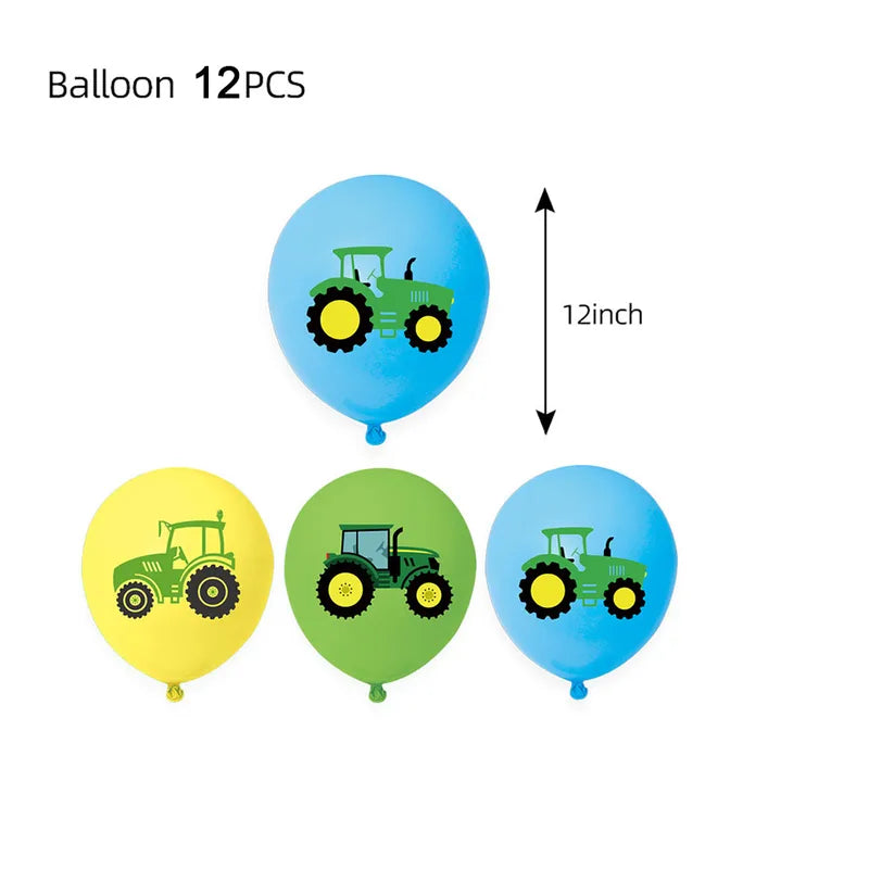 Green Farm Tractor Party Supplies Plate Cup Balloon Set for Kids Birthday Decorations