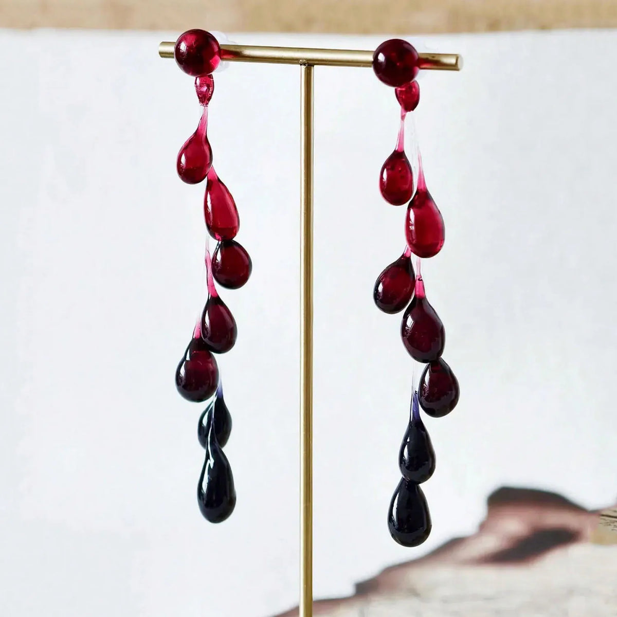 Gothic Blood Drop Tassel Earrings - Red Water Drop Resin Jewelry for Women Halloween