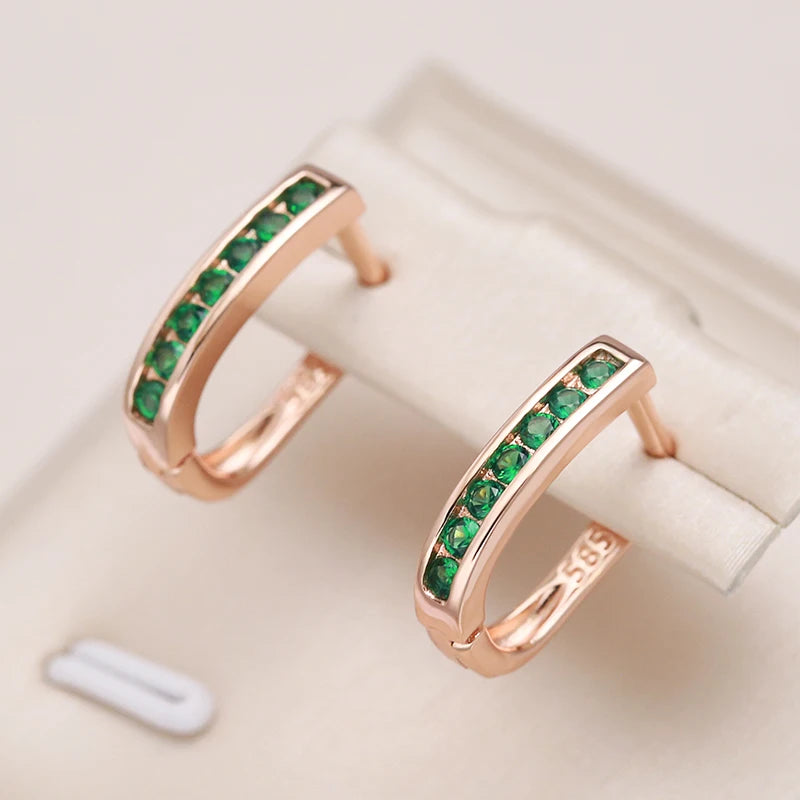 Luxury Green Zircon Stud Earrings for Women Rose Gold Wedding Jewelry