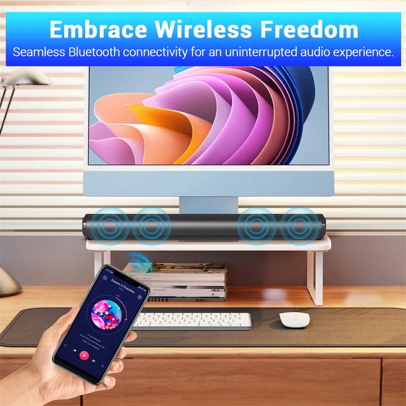 Wireless Bluetooth Sound Bar with Subwoofer for TV Home Theater Portable Speaker