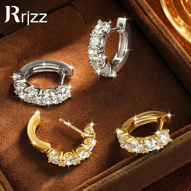 4mm Full Moissanite Hoop Earrings for Women Certified Round Cut D-Color Lab Created Jewelry Gift