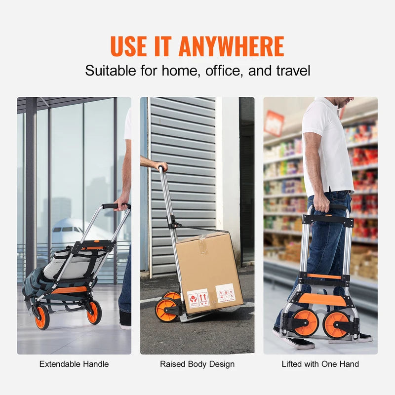Heavy Duty Folding Hand Truck Cart Dolly with Telescoping Handle and Rope - 176/275/309 lbs Capacity