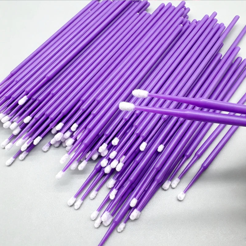100Pcs Eyelash Cleaning Brushes Micro Cotton Swabs for Lash Extension Care