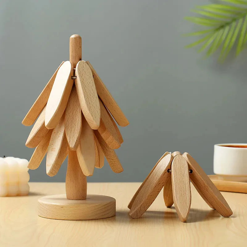 Wooden Tree Design Trivets Set - Heat Resistant Table Mats & Coasters