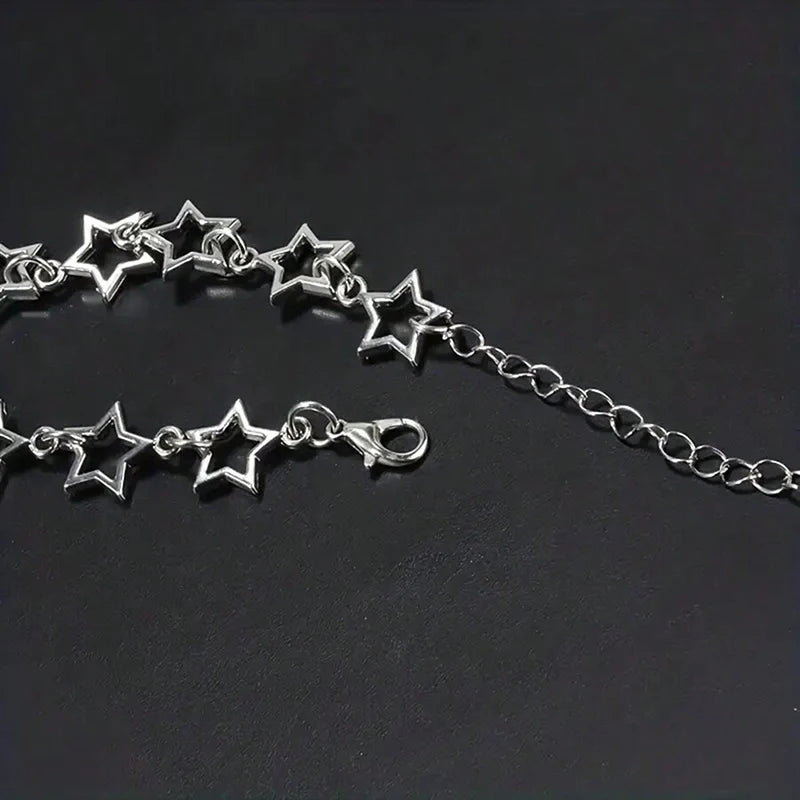 Y2K Star Charm Bracelet for Women Vintage Silver Pentagram Chain Jewelry