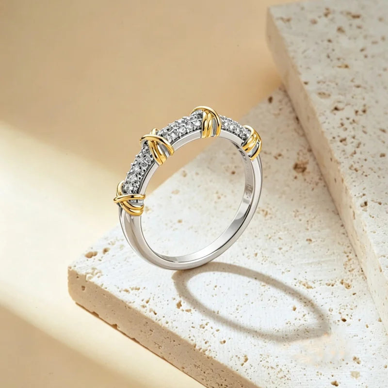 Interlaced Lines Zirconia Ring - Fashion Jewelry for Daily Wear, Multiple Sizes