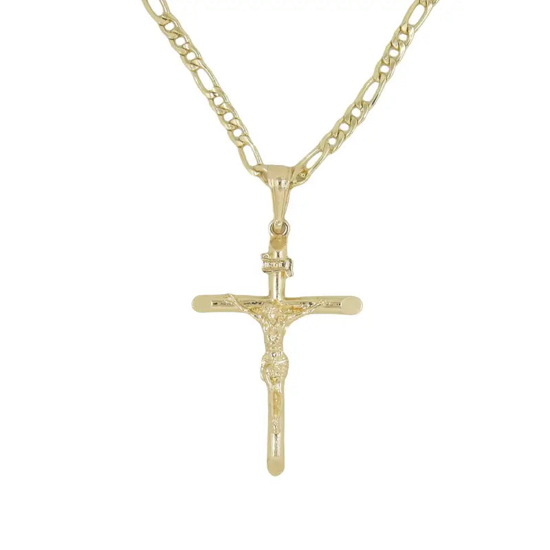 Gold-Plated Cross Pendant Necklace with Chain Men Women Religious Jewelry
