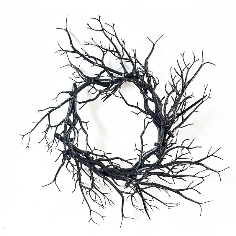 Halloween Black Branch Wreath with LED Lights 42cm Door Decoration - DIY Spirit