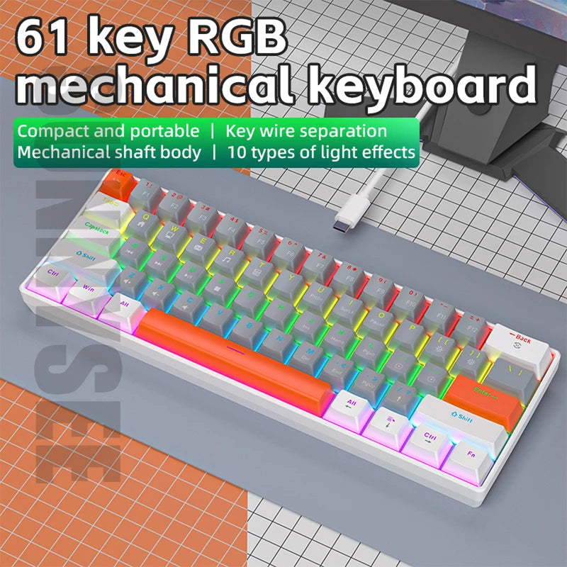 61-Key Mechanical Gaming Keyboard with RGB Lighting for Windows & Mac