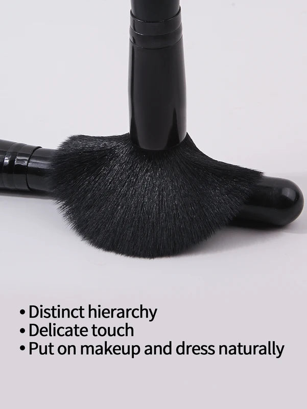 Black Makeup Brush Set - Soft Fluffy Face Powder, Blush & Highlighter Brush