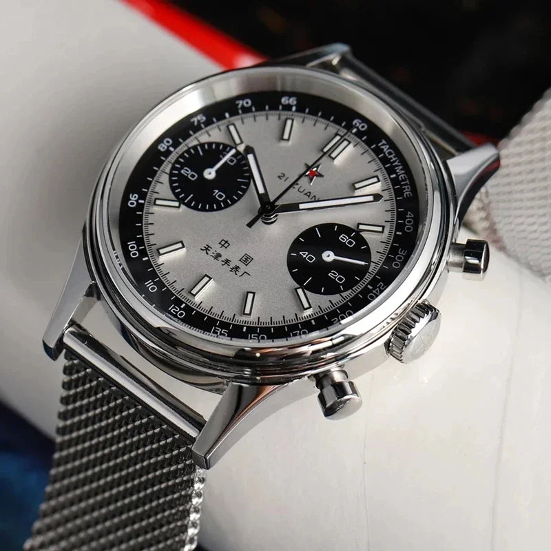 42mm Aviation Chronograph Quartz Military Watch for Men Waterproof Canvas