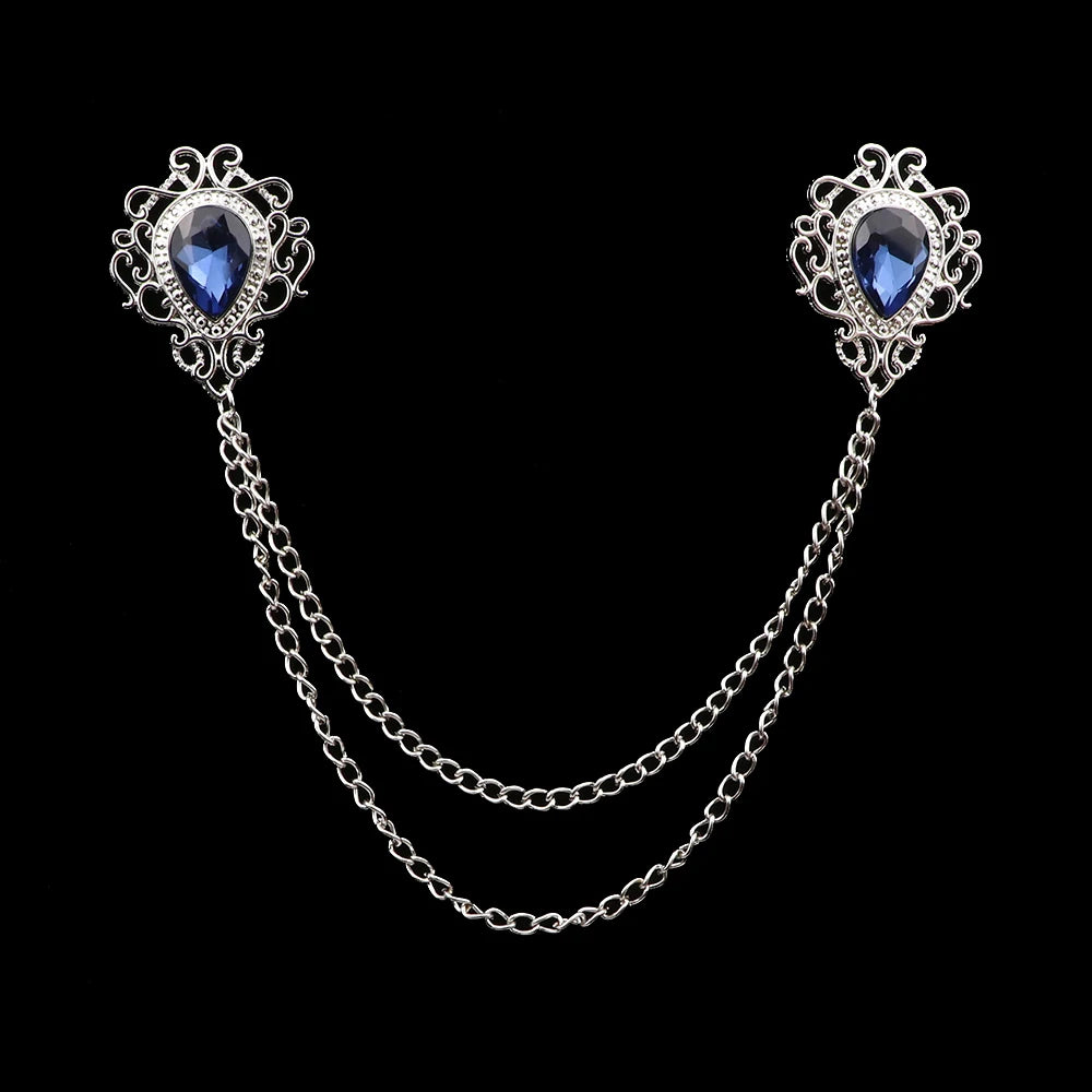 Men's Tassel Brooch Pin Crystal Cross Chain Lapel Pin Wedding Accessories